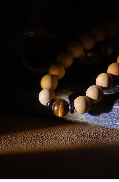 8mm Cliff Cypress 108 Bead Mala With Yellow Tiger Eye Prayer Beads