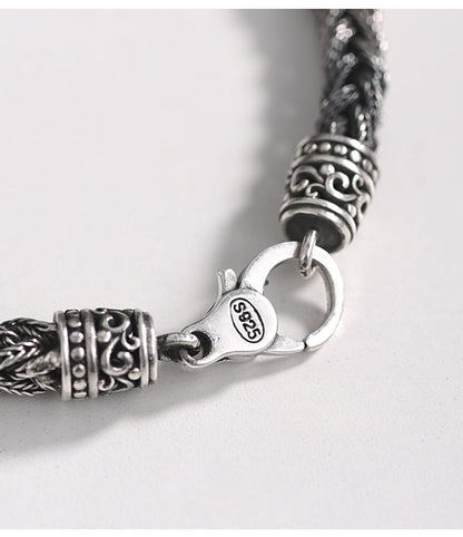 Handcrafted 925 Silver Braided Lucky Bead Bracelet