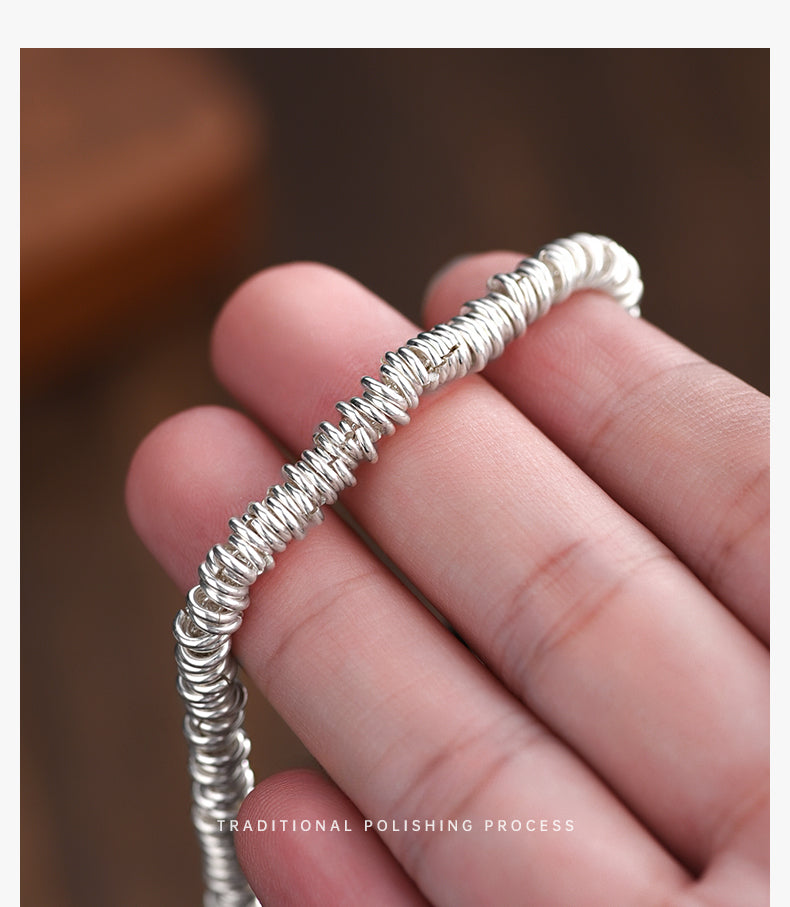 Silver Nugget Braided 925 Silver Bracelet