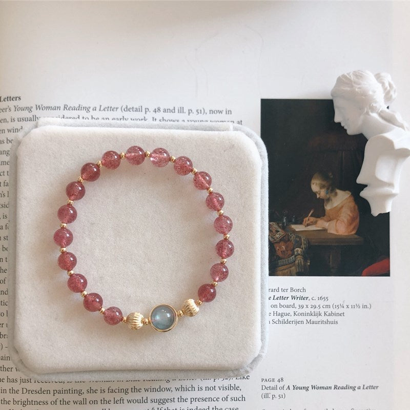 Natural Strawberry Crystal Girl Heart Bracelet 7mm DIY Model with Moonstone Crystal Bracelet