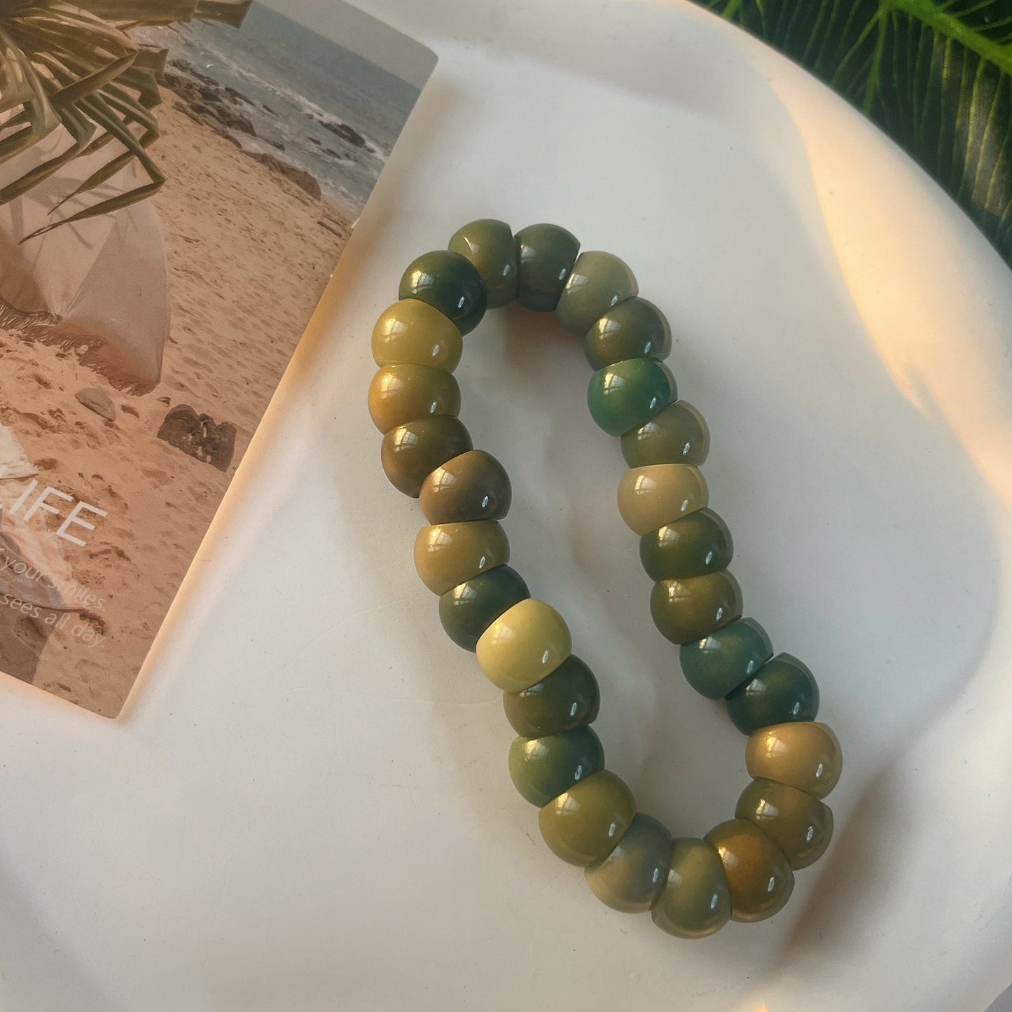 Garlic Clove Bodhi Multicolored Bead Bracelet 14mm for Stress Relief and Meditation