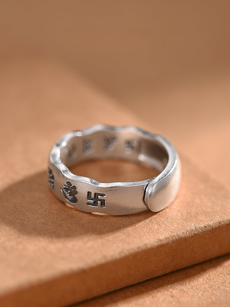 Pure Silver Six-Word Mantra Couple Rings