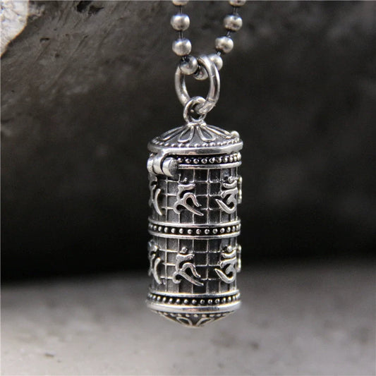 S925 Sterling Silver Retro Pendant Six-character Mantra Gawu Box Pendant