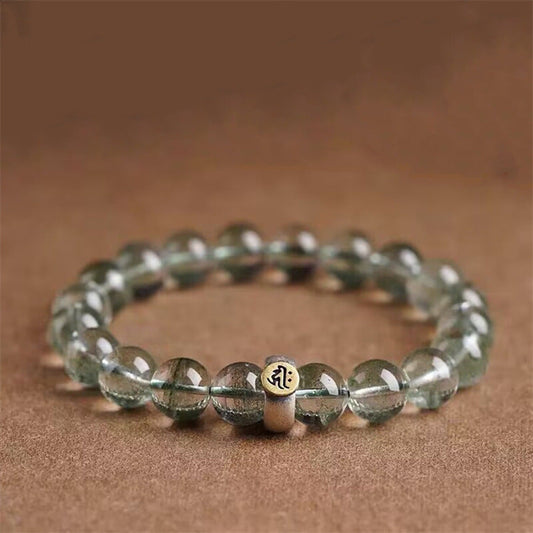 Natural Green Ghost Bracelet 925 Silver Bead Crystal Bracelet