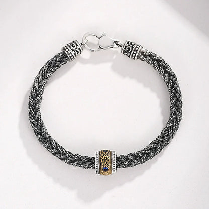 Handcrafted 925 Silver Braided Lucky Bead Bracelet