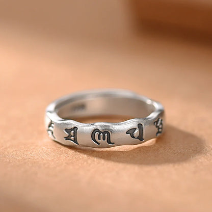 Pure Silver Six-Word Mantra Couple Rings