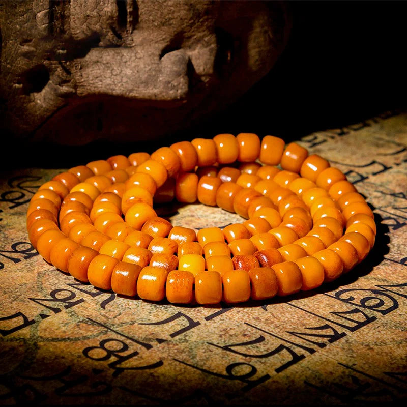 Tibetan Old Yak Bone Bracelet 108 Beads Mala for Meditation 10*8mm