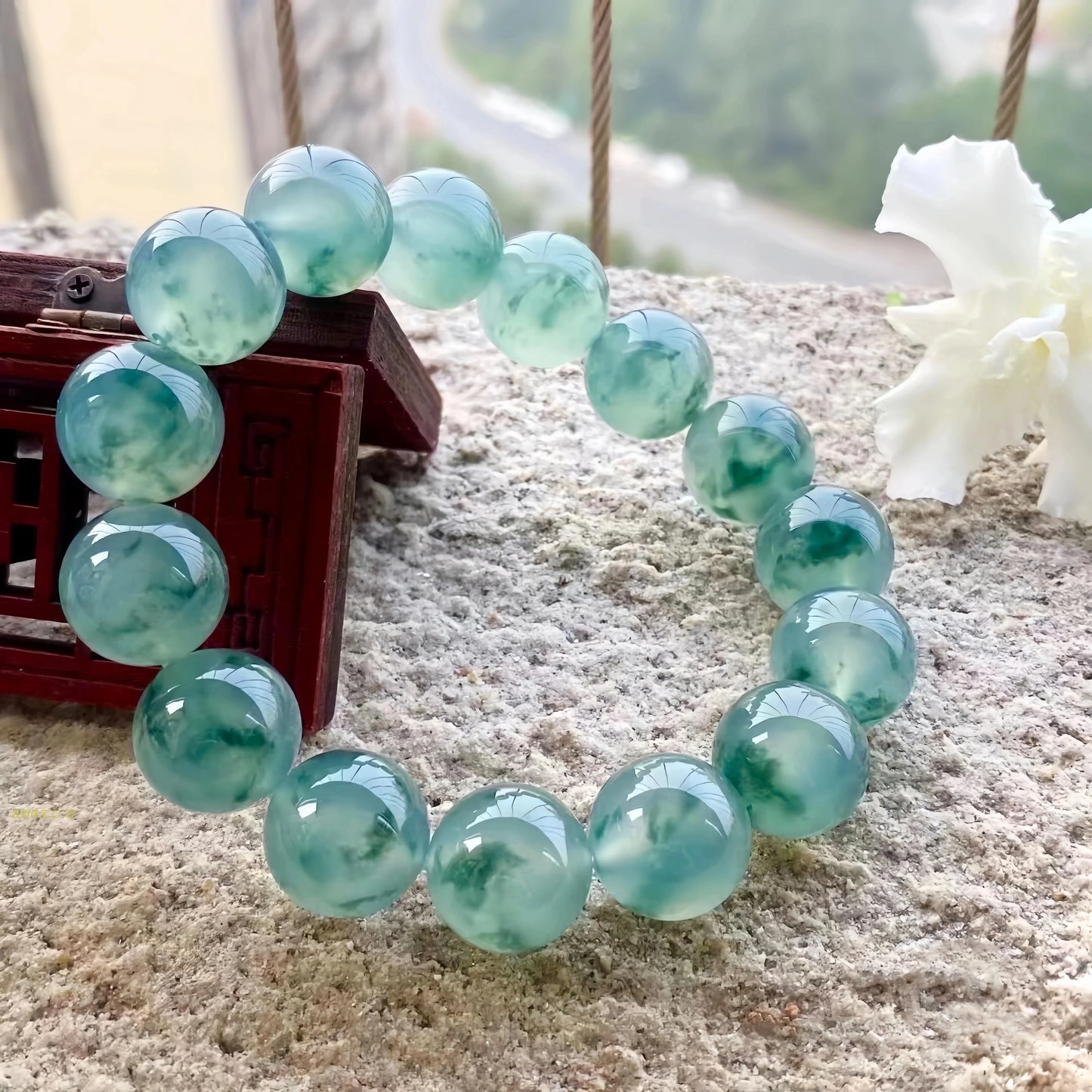 Natural Burmese Icy Green Floating Jade Bracelet