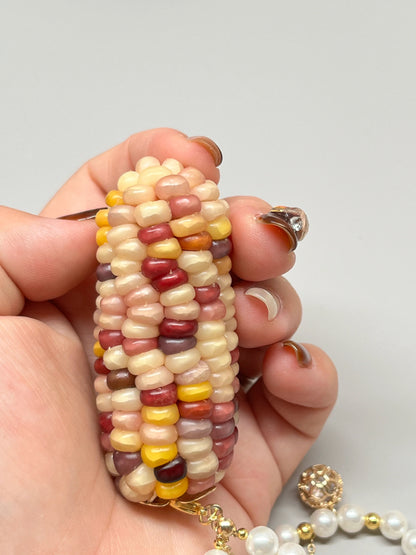 Pink and Yellow Crackle Jade Corn Ornament