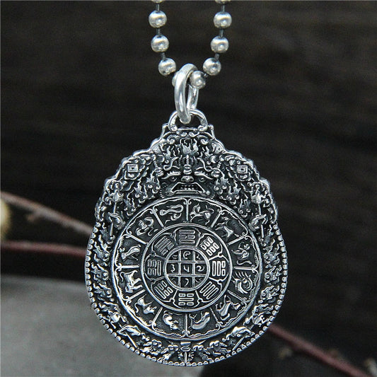 Sterling Silver S925 Vajra Pestle Zodiac Jiugong Pendant, Kirin Beast Gossip Pendant