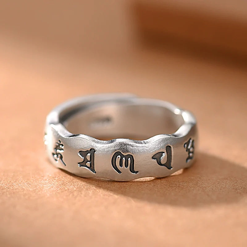 Pure Silver Six-Word Mantra Couple Rings