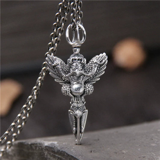 S925 Sterling Silver Retro Carved Vajra Pestle Men's Pendant