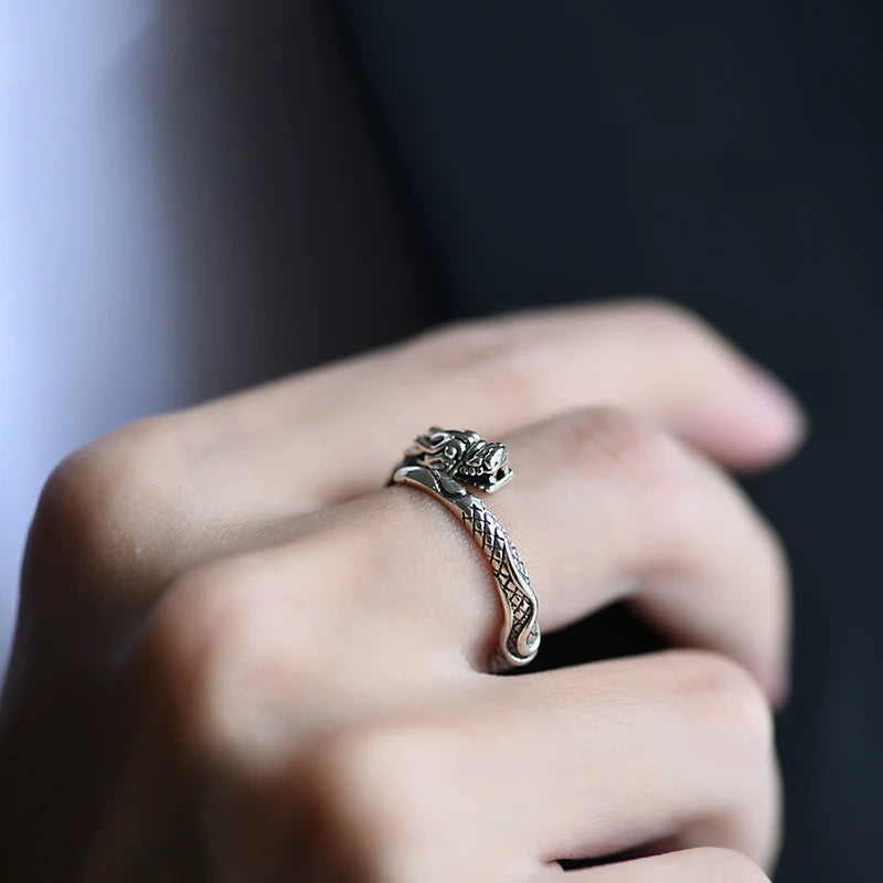 Adjustable 925 Silver Zodiac Dragon Ring