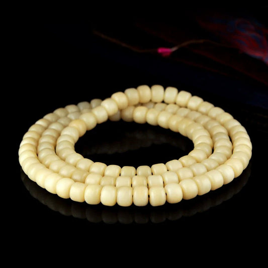 Tibetan-style Deer Bone Bracelet 108 Beads Mala for Meditation and Peace