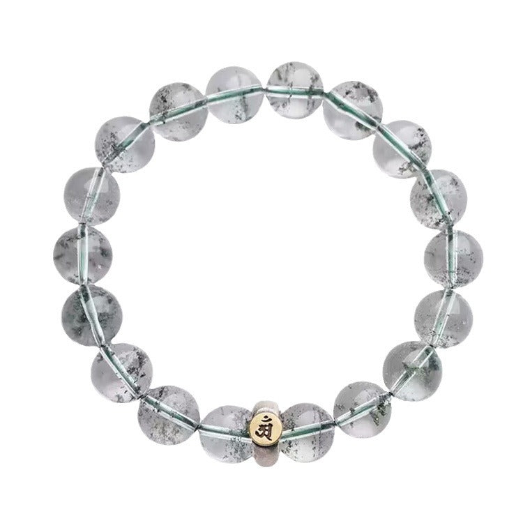 Natural Green Ghost Bracelet 925 Silver Bead Crystal Bracelet