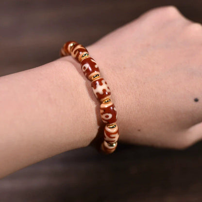 Premium Tibetan Red and White Dzi Beads Bracelet