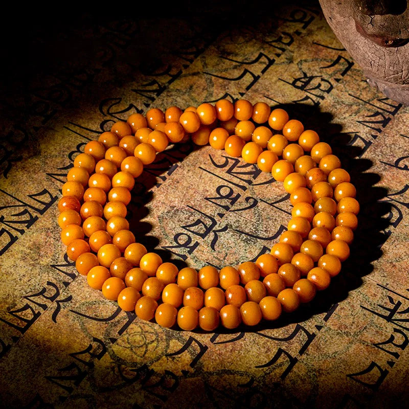 Tibetan Old Yak Bone Bracelet 108 Beads Mala for Meditation 10*8mm