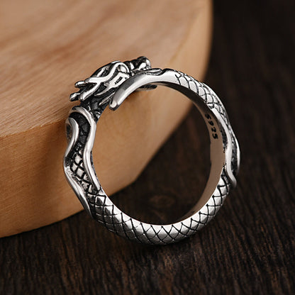 Adjustable 925 Silver Zodiac Dragon Ring