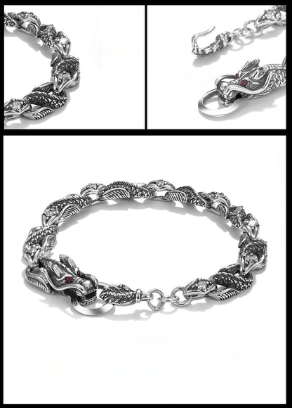 925 Silver Dragon Bone Bracelet